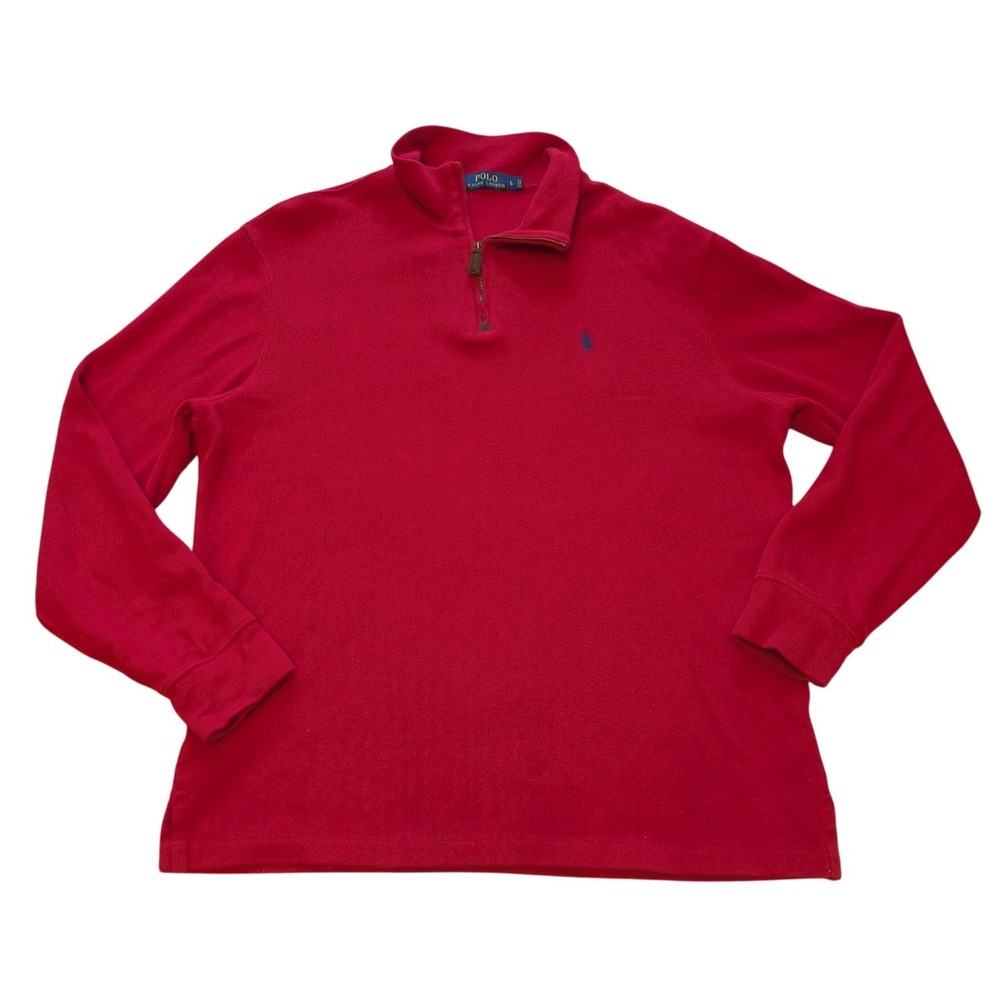 Polo Ralph Lauren Mens Red 100% Cotton Quarter Zip Pullover Sweater Size Large